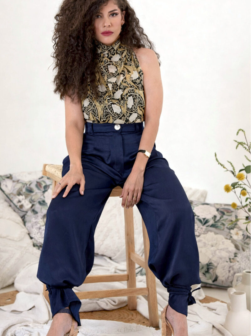RASO CRUSHED SATIN PANTS (NAVY)